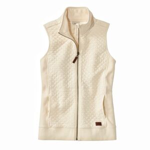 L.L. Bean Woman Cream Cotton  Zip-Up Sweater Vest LARGE Coastal Preppy Classic